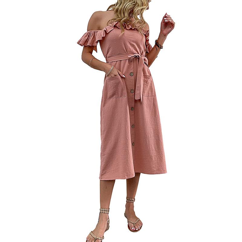 Summer women's casual simple style one-word shoulder dress