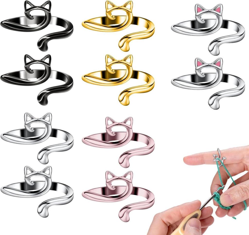 Anello Gatto Geometrico Europeo & Americano, Design Aperto Regolabile, Ornamento Animale Lavorato a Maglia per Dita.