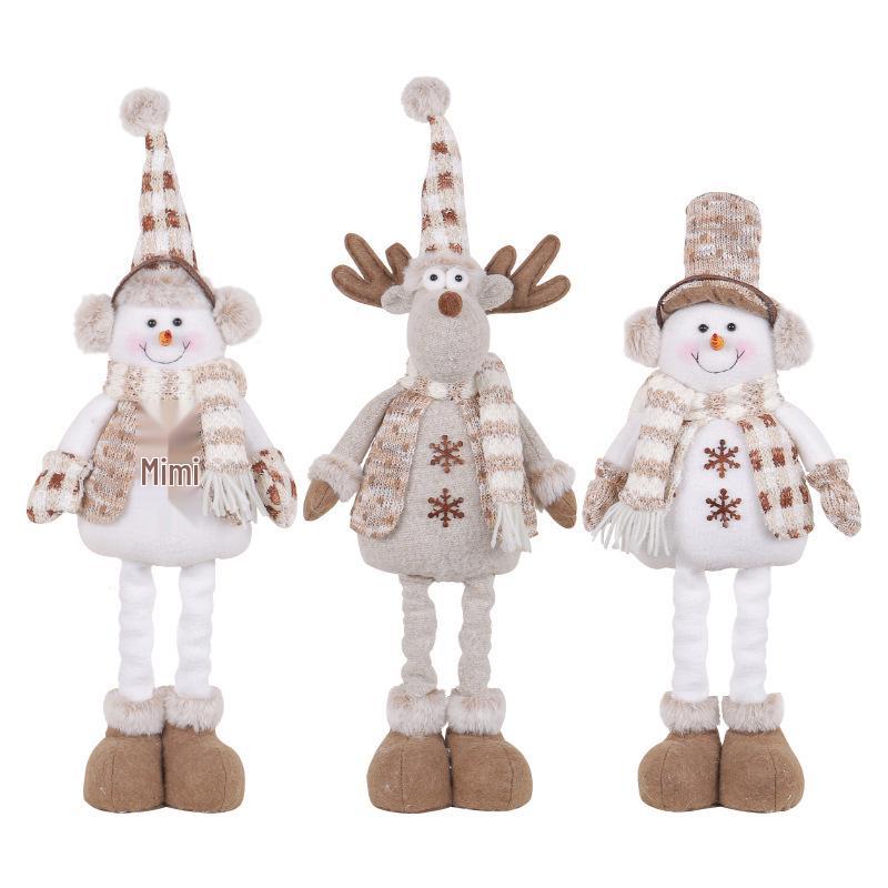 Christmas Snowman Telescopic Doll with Knitted Earmuffs & Reindeer - Desktop & Window Decoration Ornament