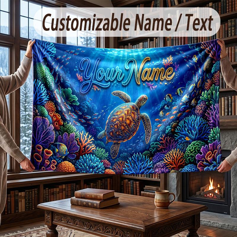 Octopus Sea Life Theme Throw Blanket Custom Name Text Personalized Blanket Soft Cozy Blanket for Home Sofa Bed