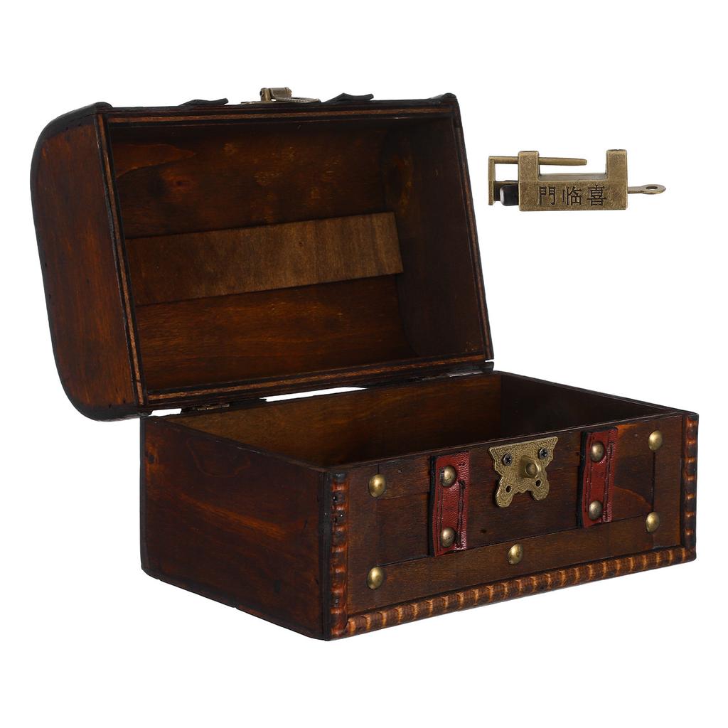 Vintage Treasure Chest Box Small Rectangle Wood Storage Jewelry Boxes European Handmade Case Holder Trinket Keepsake