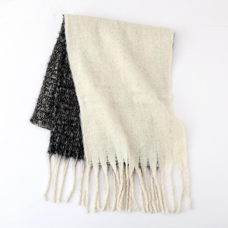 Mohair scarf women's winter two-color soft waxy thickened autumn and winter coarse fringed versatile couple scarf