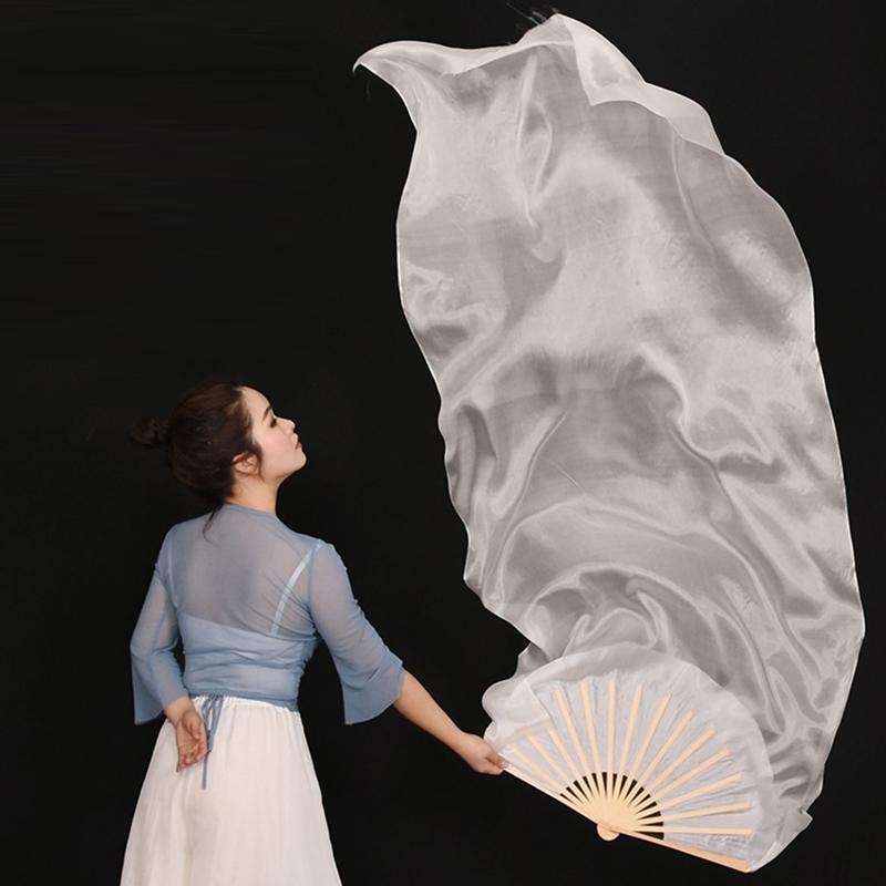 Gradient Silk Women Belly Dance Fan Practice Competition Props Stage Show Costume Accessory Hand Dye Flowy Extra Long 180Cm Fan