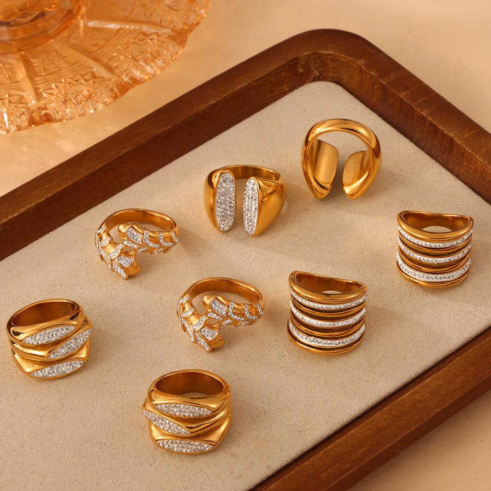 

Легкое роскошное кольцо в стиле знаменитости, цыганское многослойное блестящее кольцо с бриллиантами, позолоченное кольцо на указательный палец из титановой стали No. 6