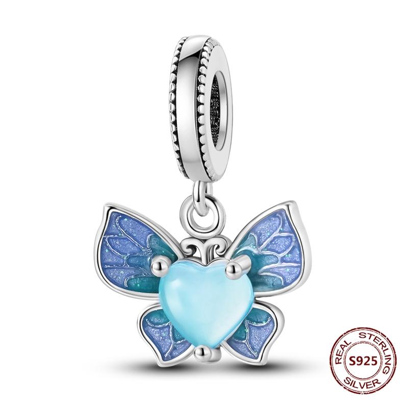 Butterfly Charm copper Authentic Pink Blue Zircon Fly Butterflies Safety Chain Clip Charm Bead Charms Compatible With Bracelets Do It Yourself Jewelle