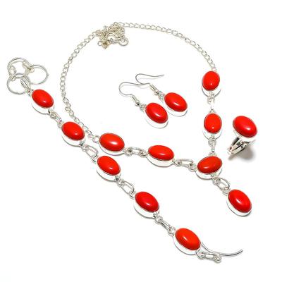 Set di gioielli in argento sterling 925 fatto a mano con pietra preziosa di corallo naturale o9E79