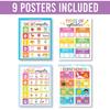 Sound Wall Classroom Phonics Posters - Syllable Types Posters For Classroom Decor, Long and Short Vowel Sounds Chart, Digraphs and Blends Poster, 9