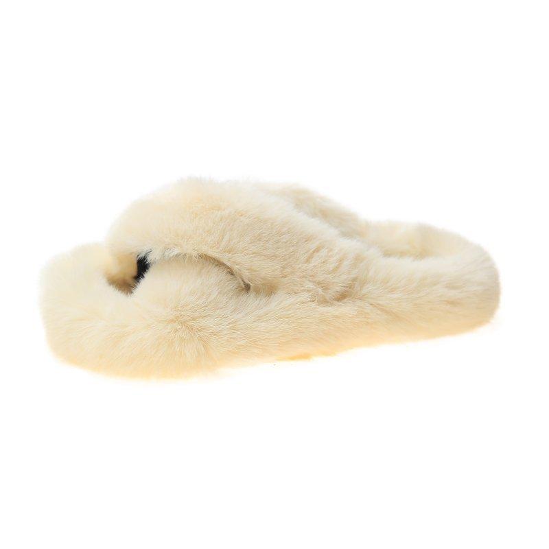 Crossed Plush Thermal Bathroom Casual slippers for Women Platform Anti-slippery Fur Lady Shoes