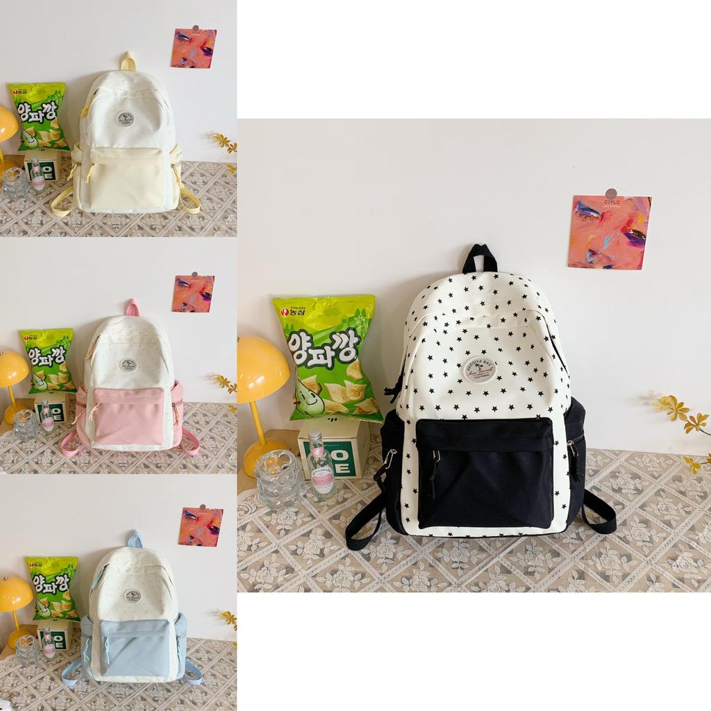 Trendy Lightweight Student Backpack With Polka Dot Print Color Blocking Design For School Use