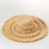 European and American Style Straw Woven Fringed Decorative Hand Woven Big Eaves Flat Top Lafite Straw Hat Sunscreen Sunshade Beach Burr Straw Hat