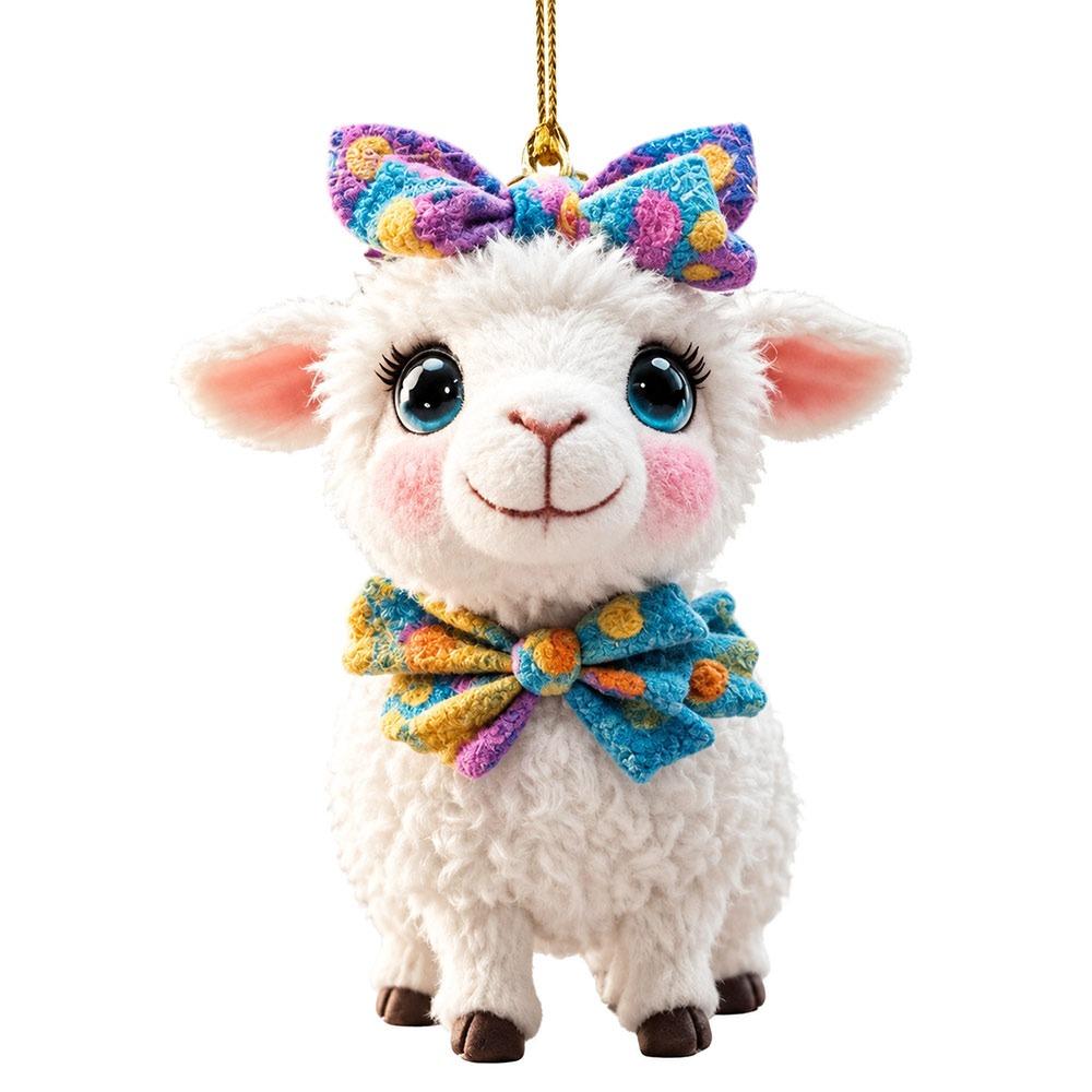 Crown Christmas Sheep Ornament 2D Acrylic Christmas Hanging Ornament  Car Rearview Mirror