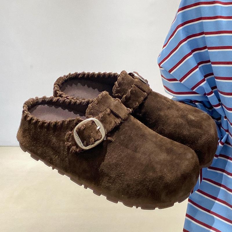 

Inner heightening Maillard coffee color retro one-pedal Love Muller thick bottom heightening bag head lazy boken half drag woman 40 темно-коричневого кольору