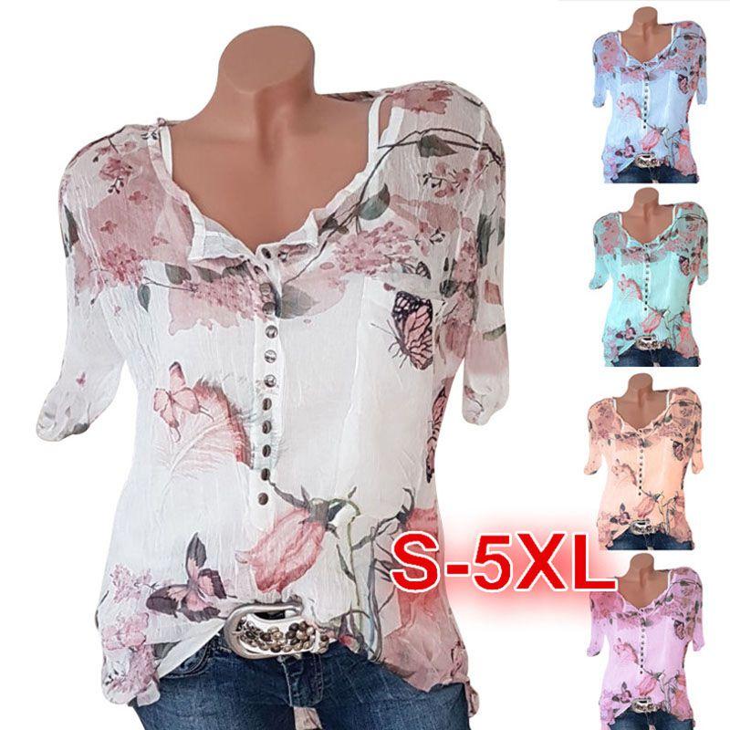 Stylish Floral Short Sleeve Ladies Chiffon Blouse For Casual Everyday Wear