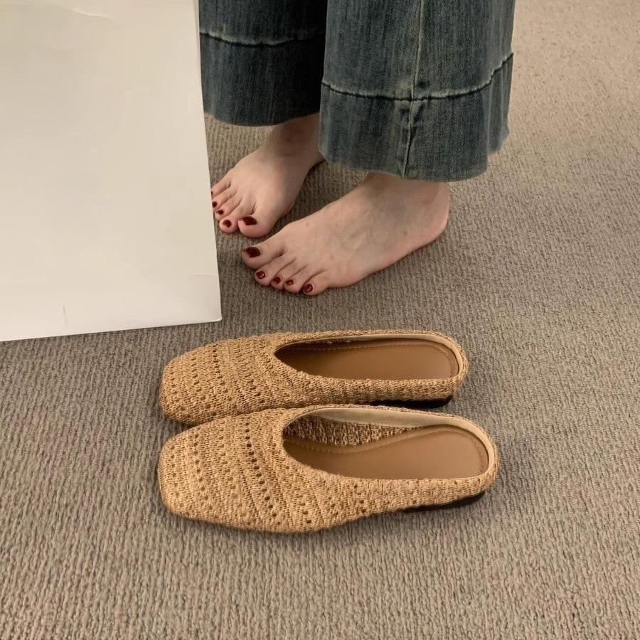 French niche breathable woven bag head half slippers women's summer wear lazy one pedal casual flat sandals shoes