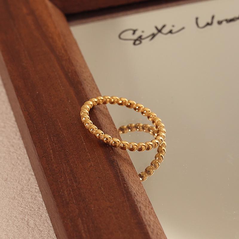 Women's Titanium Steel Bead Ring - Colorfast, Niche Design with Light Luxury Feel, High-End Round and Square Patchwork Beads.
