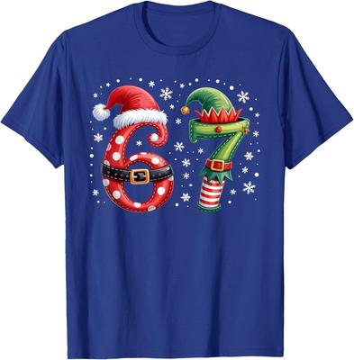 Funny Six Seven 6 7 Meme Christmas Humor Santa Elf T-Shirt