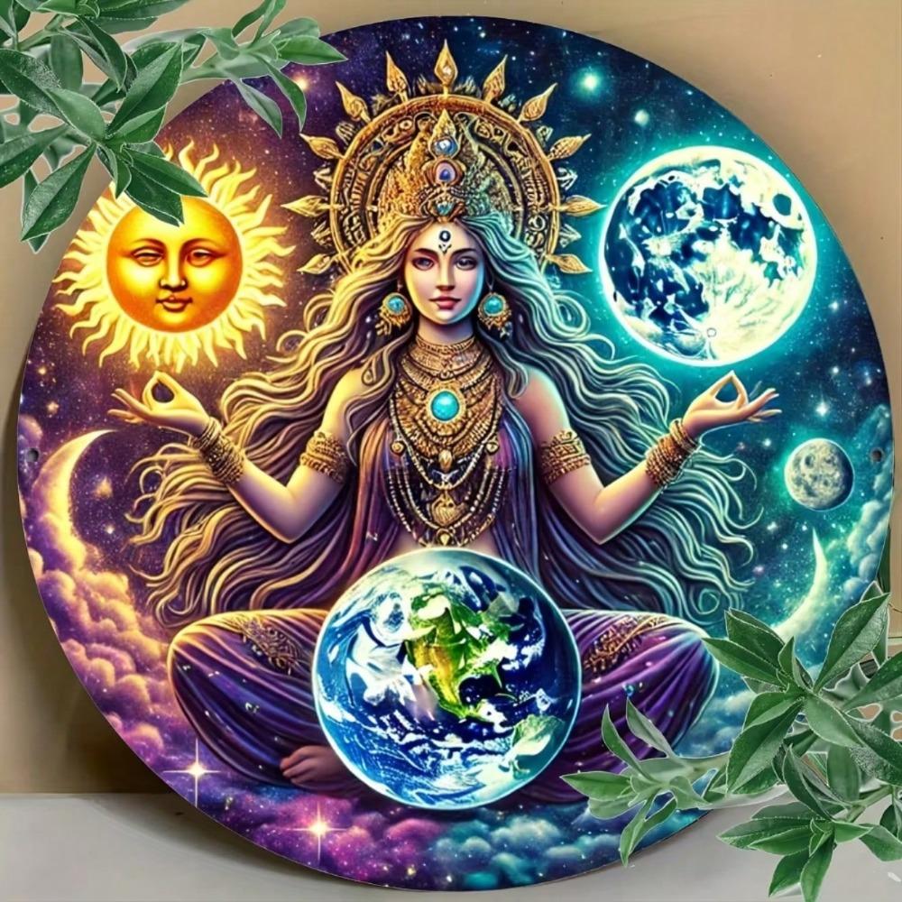 Metal Wall Art Vintage Mother Earth Sun Moon Decor for Home Bar Cafe