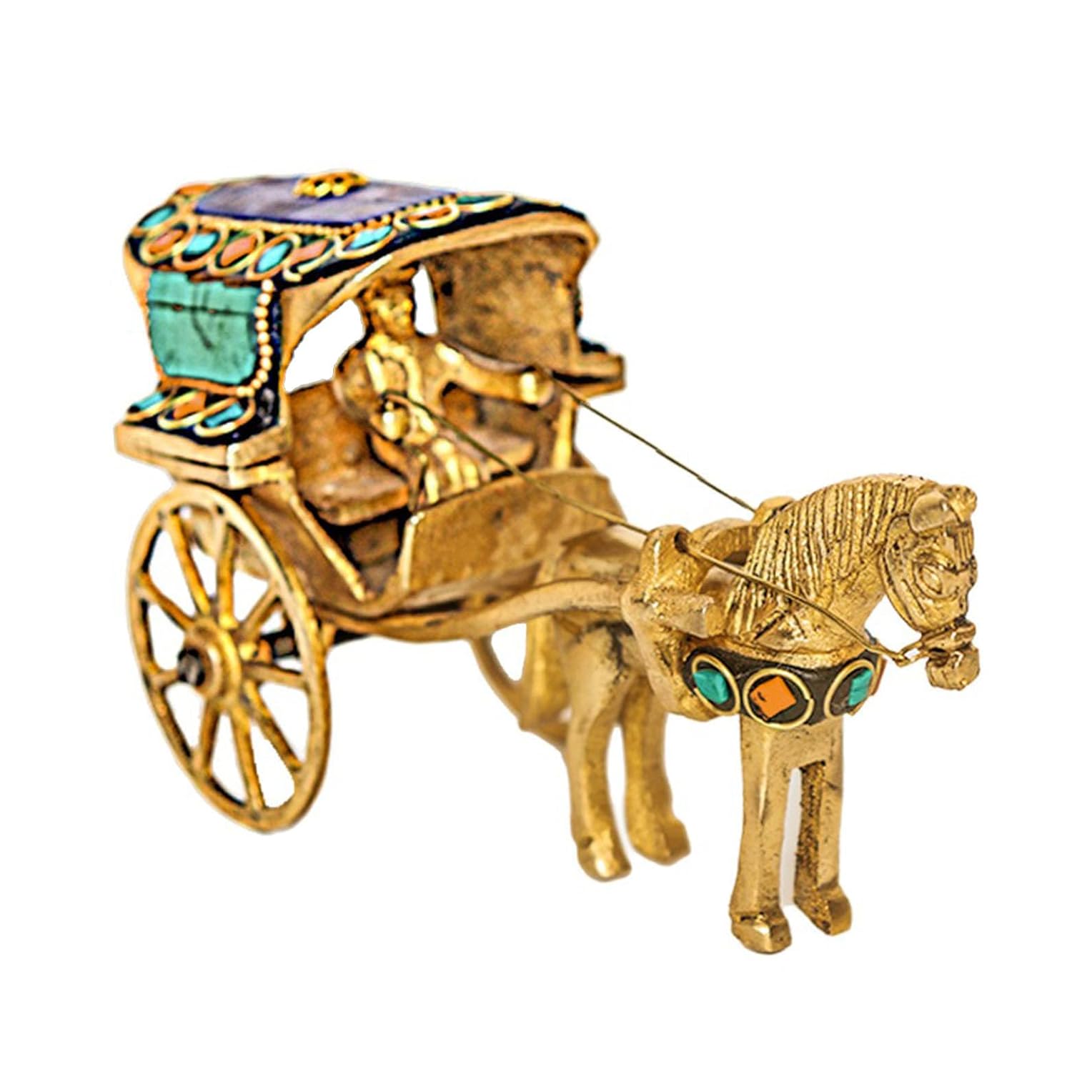 

Pure Brass Horse Cart Showpiece With Multicolor Stone Work Statue, Home Decor