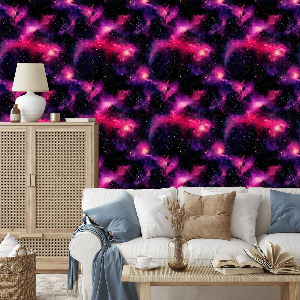 Watercolor Galaxy Wallpaper Black, Plum and Purple 50x1000