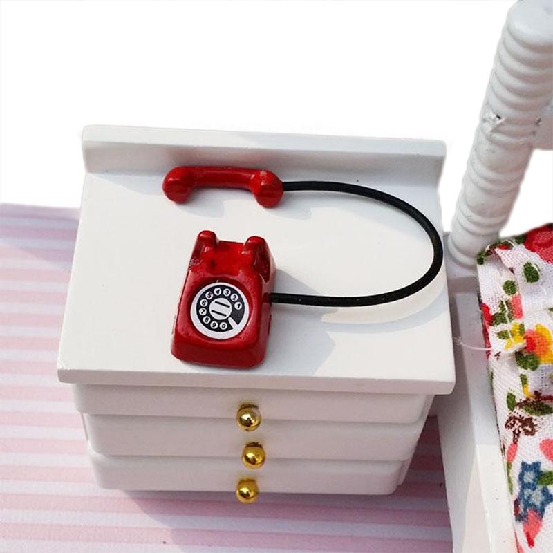 Metal Office Desk Phone Dial Telephone Dollhouse Miniature Furniture Decor