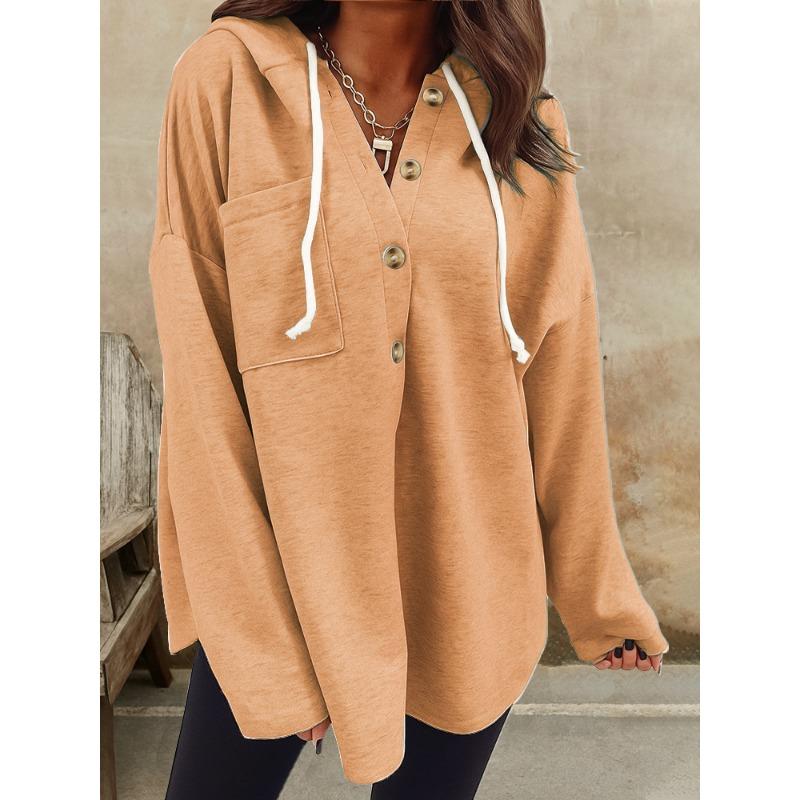 New Women's Casual V-neck Hooded Long-sleeved Pullover Loose Solid Color Multi-color Women's Sweatshirt