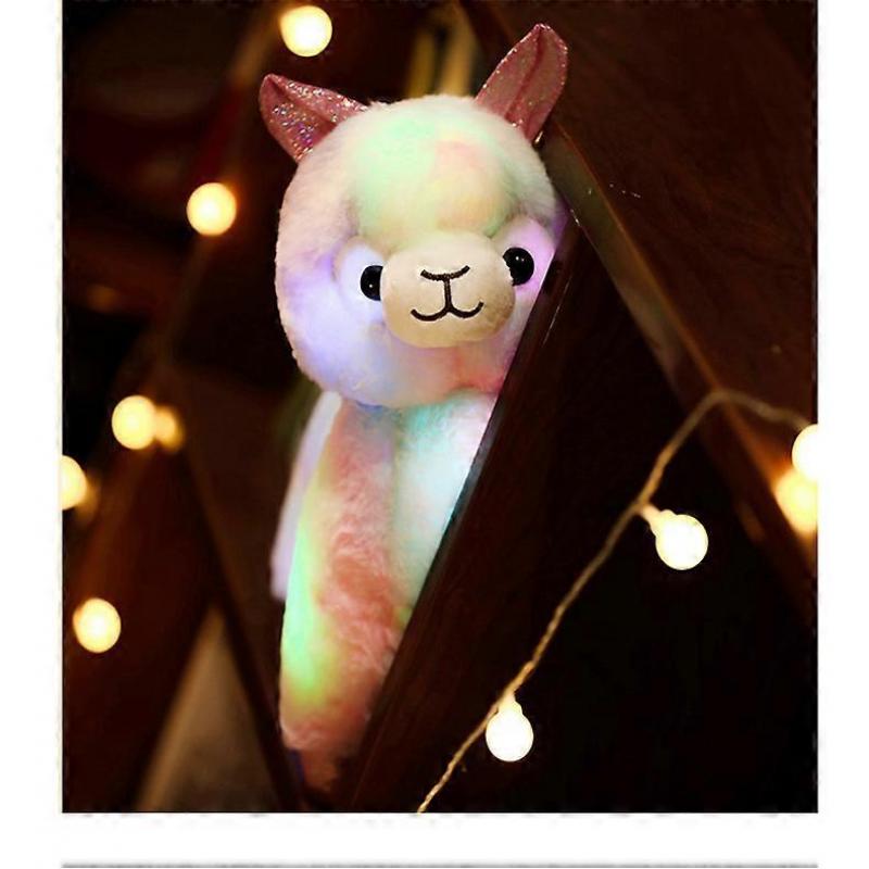 Light Up White Llama LED Stuffed Animals Blushing Alpaca Soft Plush Toy Glow Gift for Children , 14 Inch