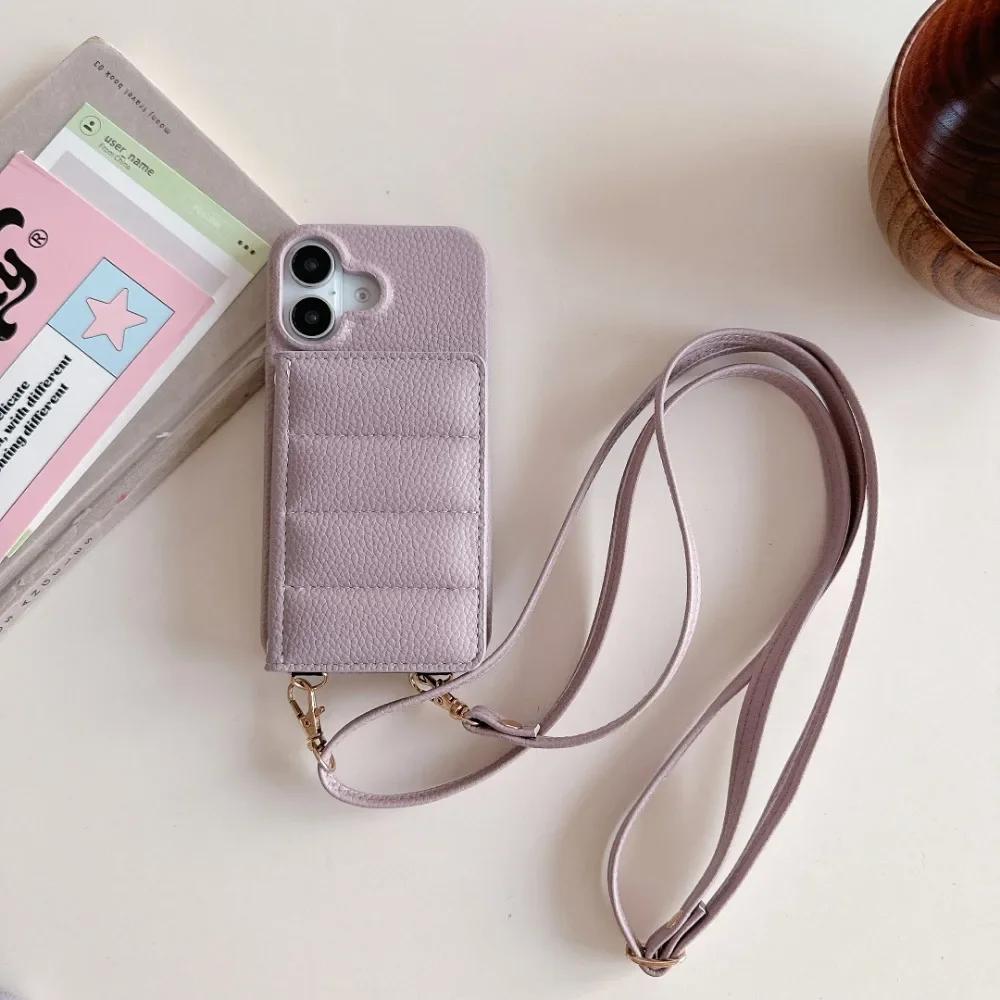 Crossbody Lanyard Leather Phone Case for IPhone 13 12 Mini 16 15 14 Plus 11 Pro Max Mirror Wallet Card Slot Holder Cover