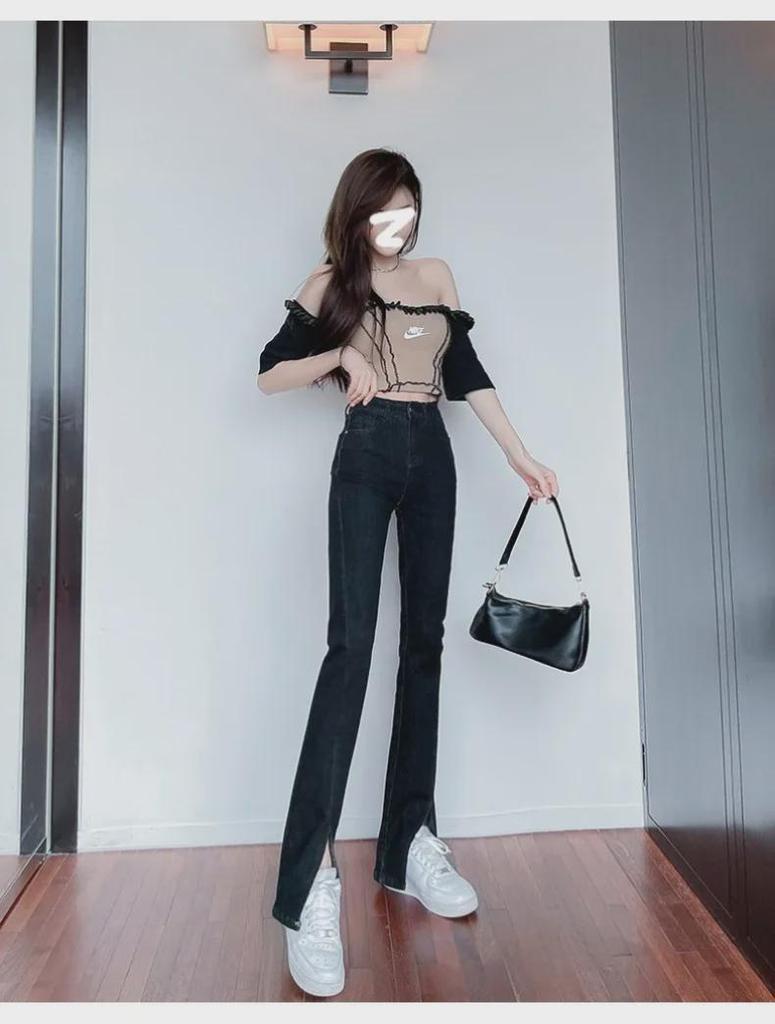 Summer Retro Slim Fit Flared Jeans with Split Hems for Women