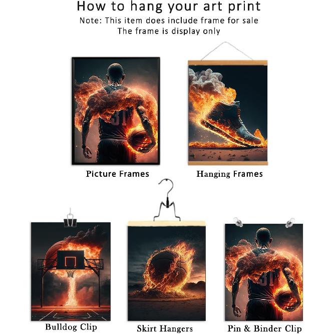 CNG DIGITAL Basketball Wall Art Prints – Set of 4 (8"x10", Unframed) Sports Posters for Boys Room, Man Cave, Gym, and Home Decor