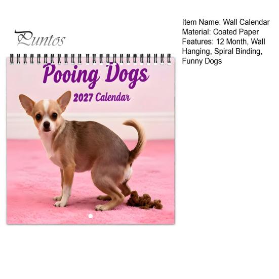Creative Planning Supplies 2027 Pooping Dogs Square Wall Calendar, Funny Dog Theme 12 Month Hanging Twelve Journal Planner for Home Office,