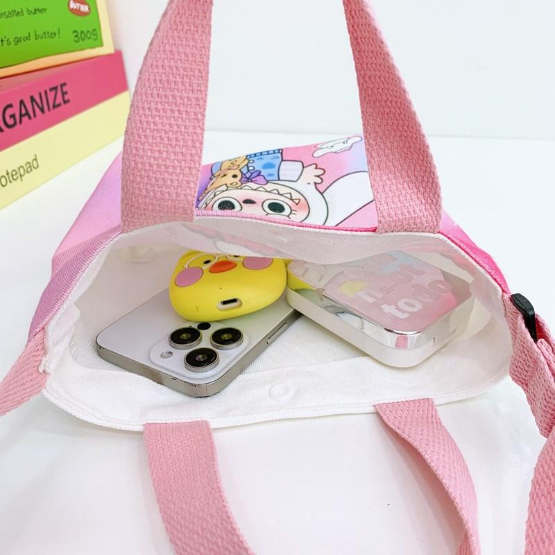 Labubu New Cartoon Canvas Shopping Bag Crossbody Bag Cute Little Girl Handbag Bag Travel Leisure Handbag