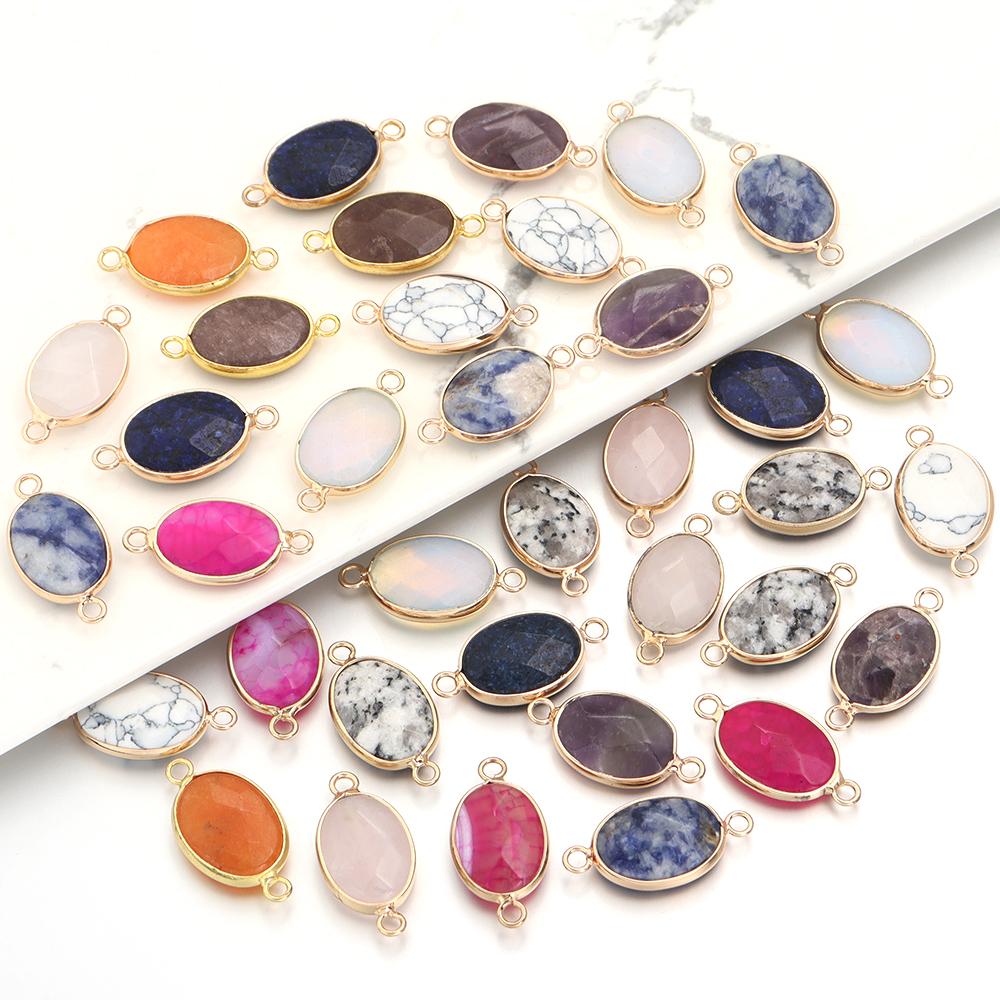 2 Pcs Natural Stone Charms Gold Edge Oval Shape Pendant for Jewelry Making Accessories DIY Necklace Bracelet Earring Supplies