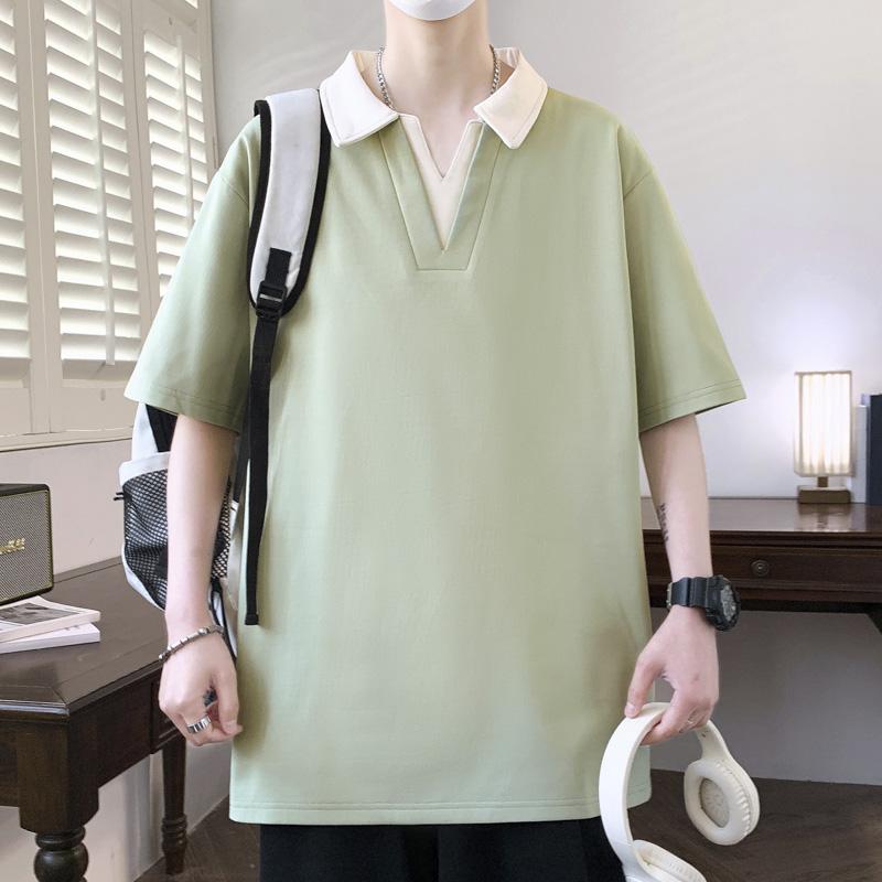 Plus Size 8XL Men's Color Blocked Lapel Polo Shirt, Men's Casual Short Sleeved T-shirt