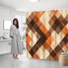 Modern Plaid Shower Curtain - Geometric Abstract Pattern In Orange, Brown, Beige & White, Fashionable Bath Decor