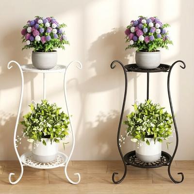 Eleganter Metall-Blumenständer, Boden-Pflanzen-Ausstellungsständer im europäischen Stil, Mehrstöckiger Blumenkübelhalter für Hausgarten Balkon