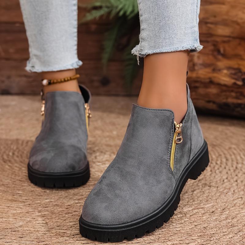 Dark Space Gray Women'S Ankle Boots, Suitable for 11 Festivals, Lace-Up Round Toe Casual Sneakers, Faux Cover Fabric with Lining and Insole