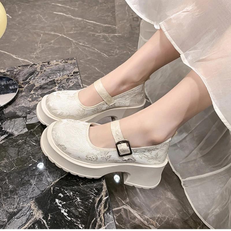 Fashion Platform Pumps for Women Super High Heels Buckle Strap Mary Jane Printing Shoes Woman Goth Party Shoes Ladies 2024