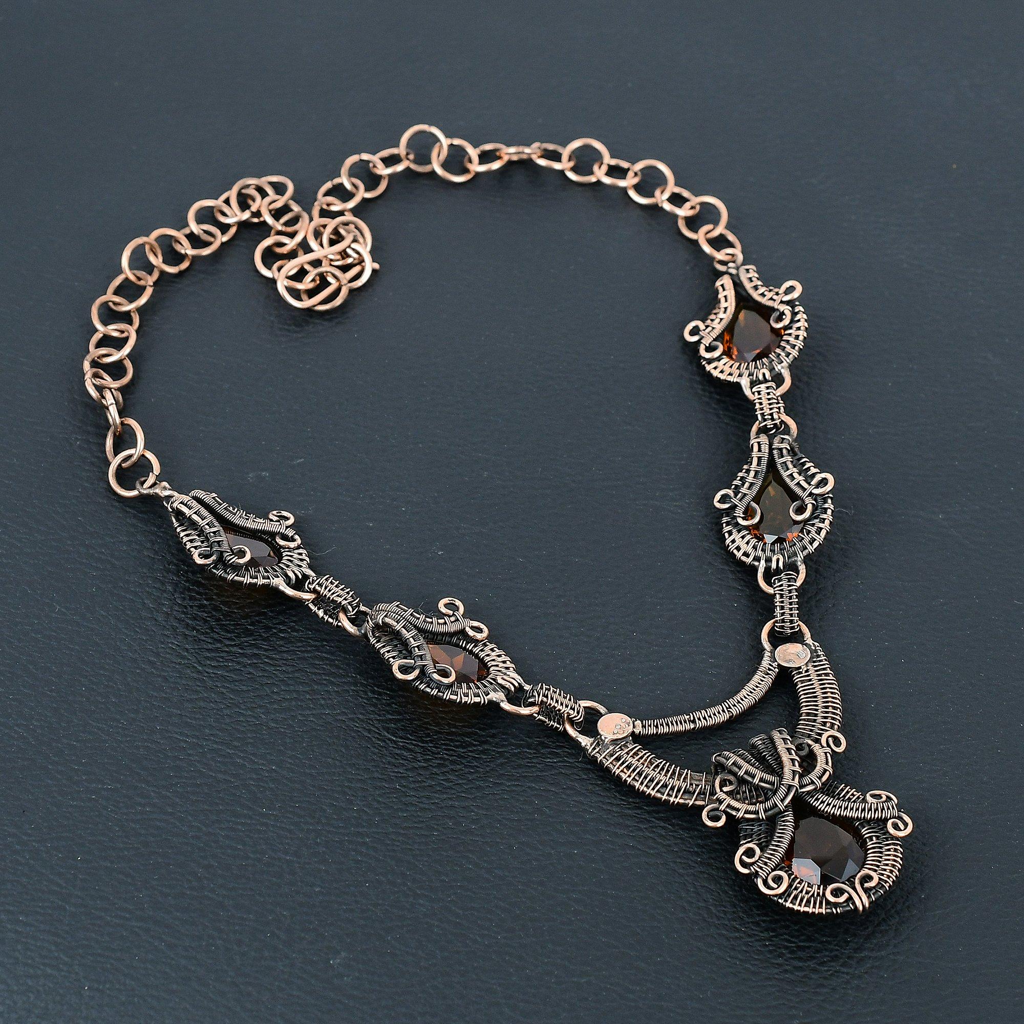 

Цитрин драгоценный камень ручной работы из чистой медной проволоки ювелирное ожерелье для любви 18 Inches оранжевый