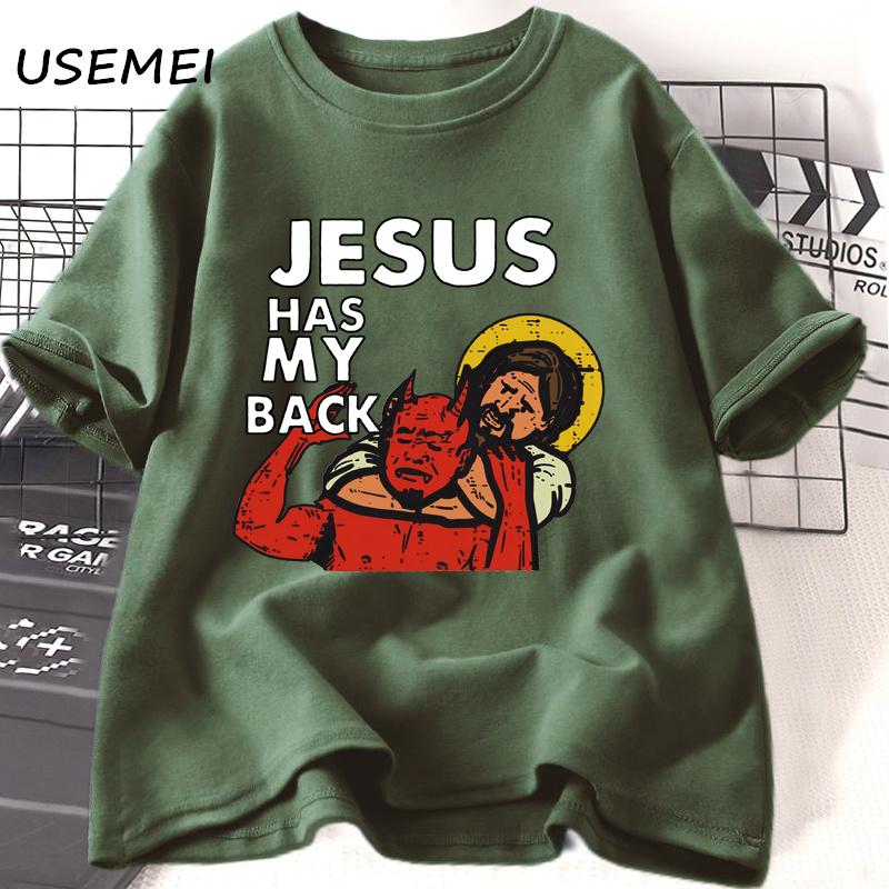 Jesus Has My Back Tshirt Funny Christian Jesus Brazilian Jiu-jitsu T-Shirt Religious Faith Tshirts Cotton Short Sleeve Clothes