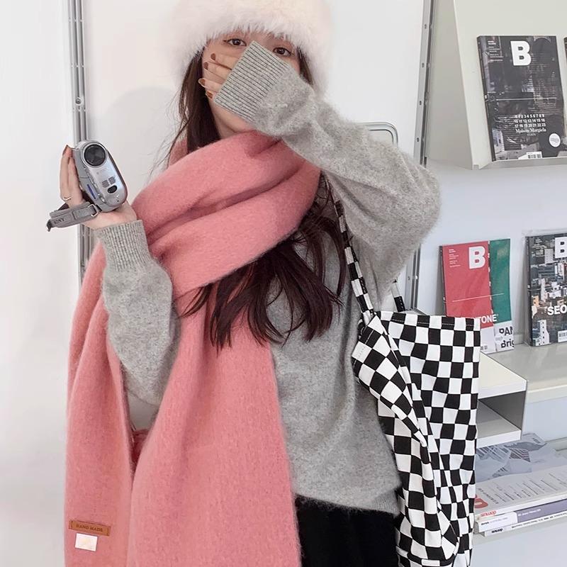 Solid Color Scarf Winter Macaron Color Warm Face Covering Windproof Cold Resistant Tassel Shawl Scarf