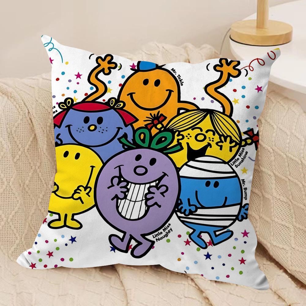 Mr Men and LLittle Miss Cushion Cover Soft Plush Fabric DoubleSided Printed Sofa Cushion Cover for All Seasons Home DecorGift