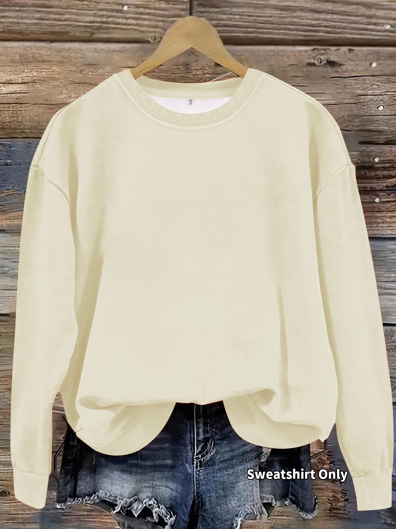 Европейский и американский осенне-зимний женский повседневный пуловер с длинным рукавом и круглым вырезом легкий вариант свитшот с принтом сделай сам цельный XXL абрикосовый 2350₽