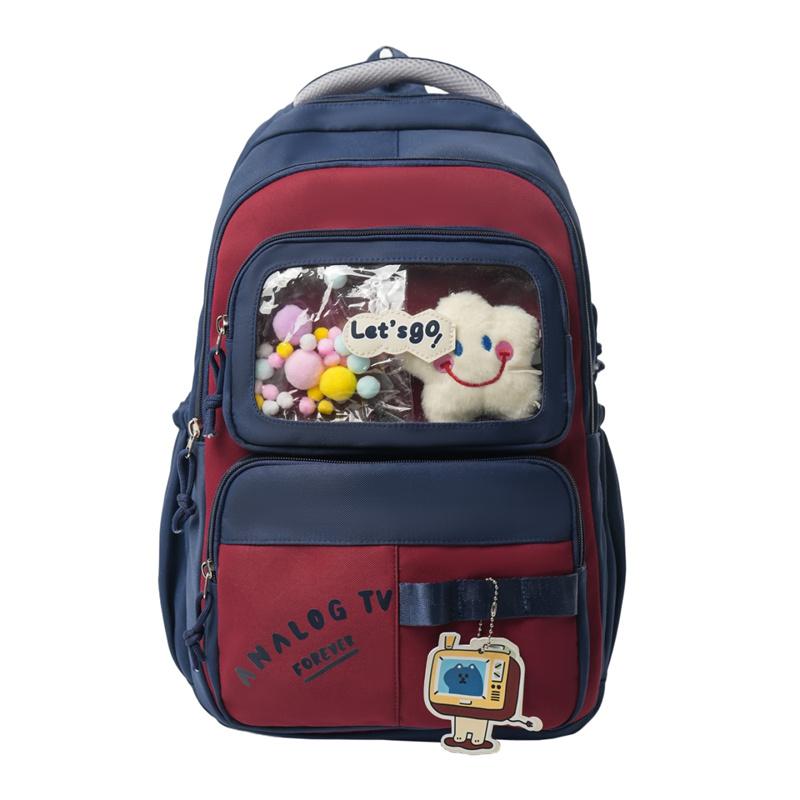 Color Block Backpack Large Capacity Student Schoolbag