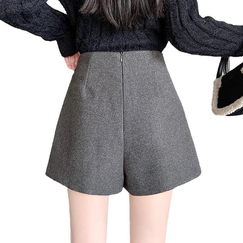 Dámské vlněné šortky s vysokým pasem tmavě šedé barvy - Pikantní holka podzim/zima evropský styl šortky na zadek