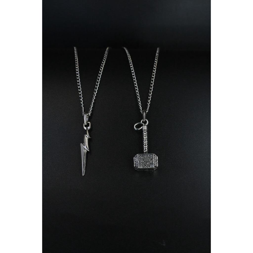 Set Of 2 Lightning Bolt And Mjolnir Hammer Necklaces