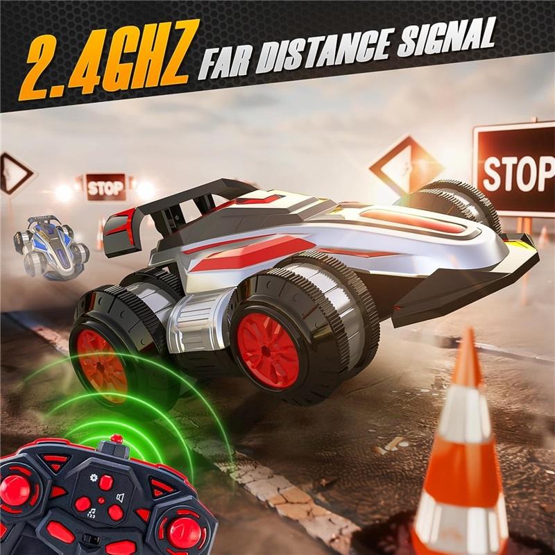 1:14 מכונית על שלט רחוק לדריפט 2.4GHz 4WD מכונית על שלט רחוק מסתובבת 360 מעלות רכב צעצוע עם אור ומוזיקה, הליכה זקופה והתהפכות ארבע גלגלים