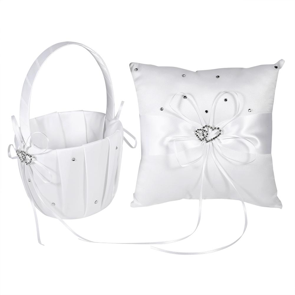 

Кошик для дівчаток-квіткарів та Набір подушок Сатиновий бантик для весільної вечірки Червоний та Слонова кістка