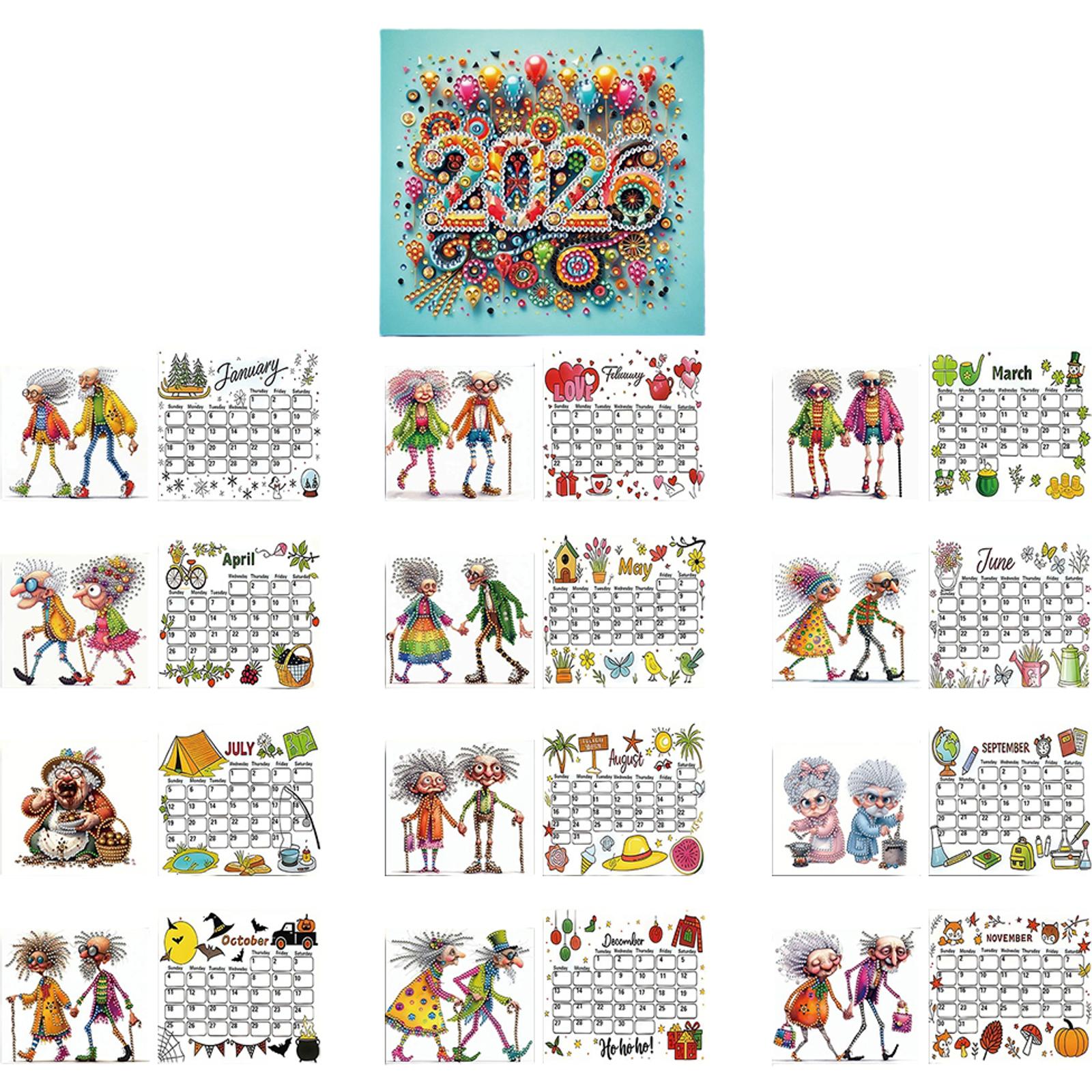 5D/DIY Calendar Diamond Painting Calendar Kit Diamond Art Paper Desk Calendar Diamond Decorations Calendar Gift for Friends