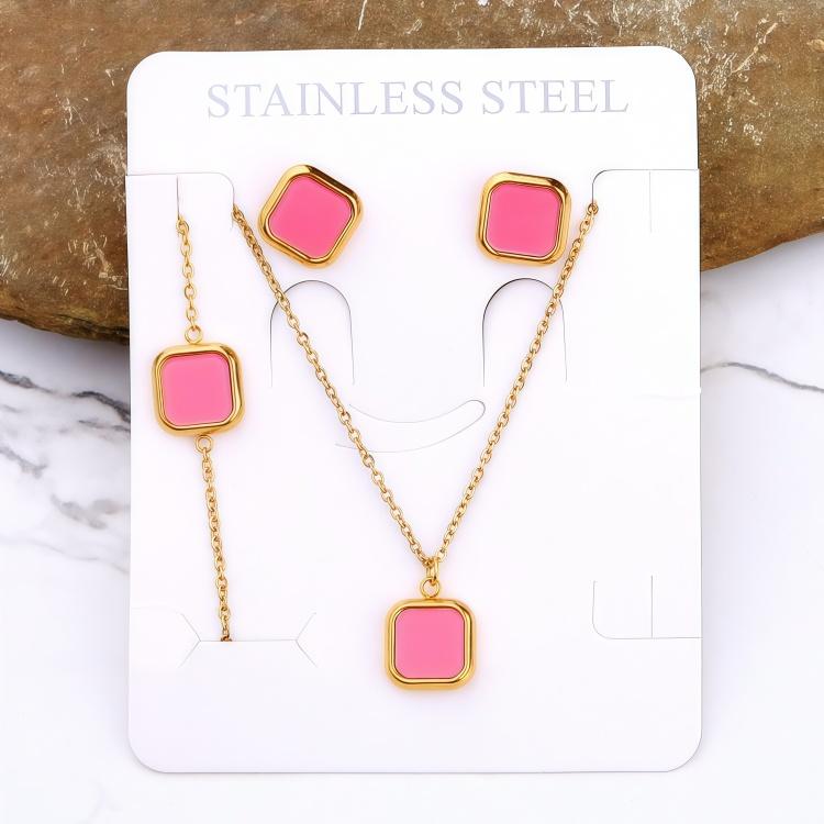 Stainless Steel 18k Gold Plated Tarnish Free Square Shell Necklace Earrings Bracelet Set for Women Wedding Party Jewlery Suit