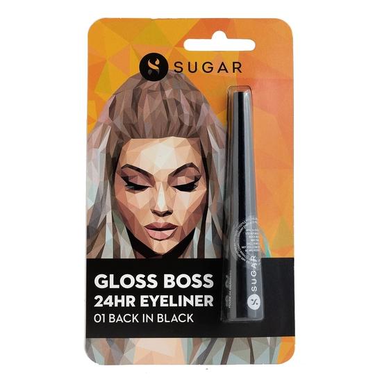 SUGAR Cosmetics Gloss Boss 24Hr Glossy Eyeliner Gel With Brush | Smudeproof & Waterproof - 01 Back In Black (Black Eyeliner) | 3Ml